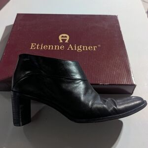 Etienne Aigner Donnie Black Leather Ankle Boots Sz 7